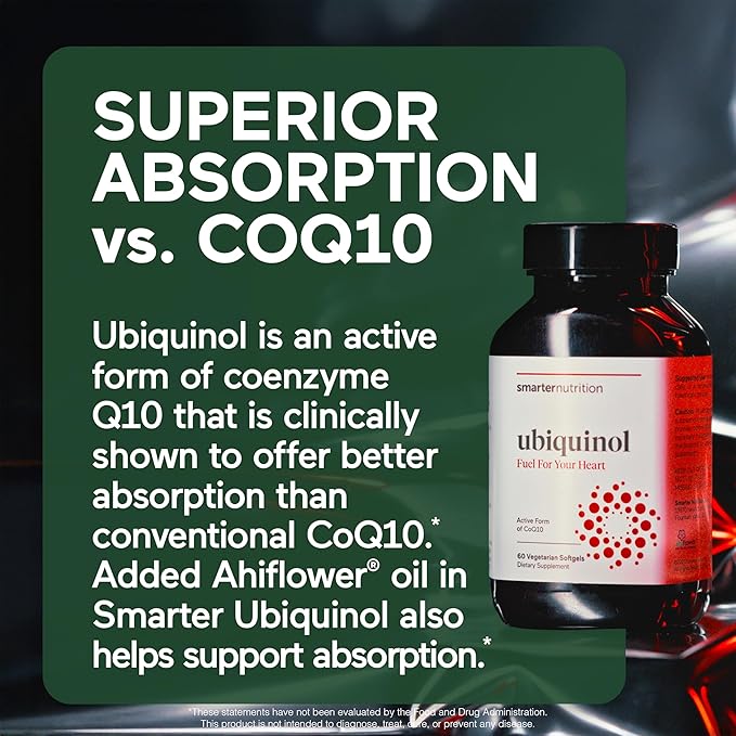 SMARTERNUTRITION Ubiquinol 100mg + Natural Plant-Based Complete Omega 3 6 9 - Clinically Studied Ahiflower® Oil - Ultra Absorption CoQ10 for Heart Support - Non-GMO - 60 Softgels[30-Day Supply]