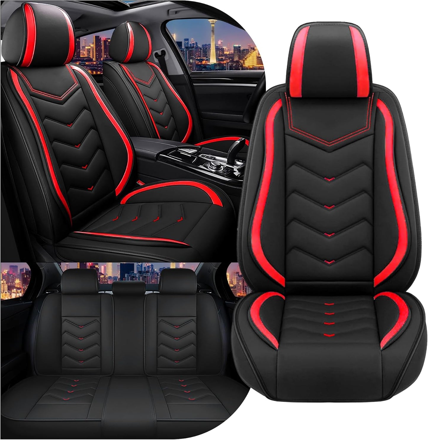 Car Seat Covers for Chrysler Pacifica 2004-2025, Stylish Sport Seat Cover, Premium Nappa Leather Car Seat Cover. Automobile Seat Covers Sets.(Standard 5 Seats/Black Red)