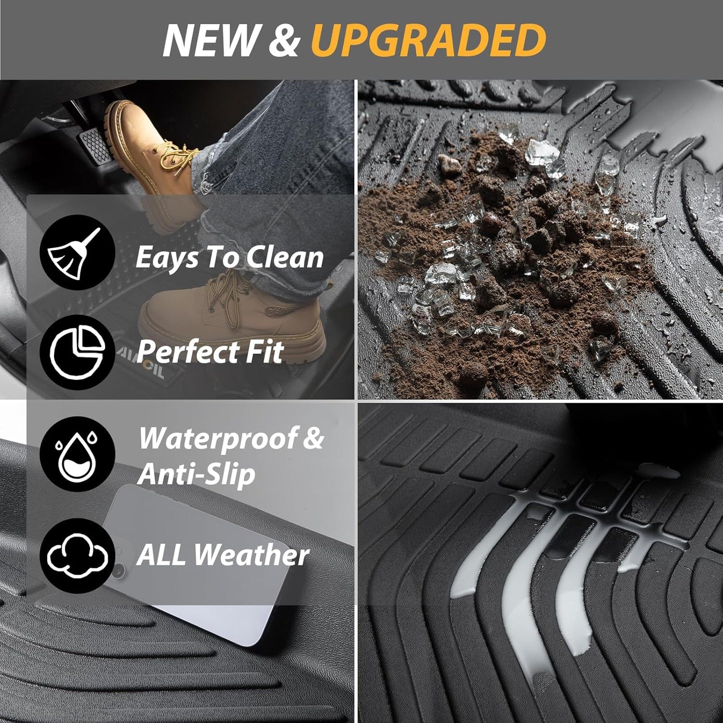 AIPOIL® Floor Mats & Cargo Liner Set for 2013-2015 Acura RDX All Weather Protection TPE Anti-Slip Automotive Full Set Custom Car Mats Accessories - Black