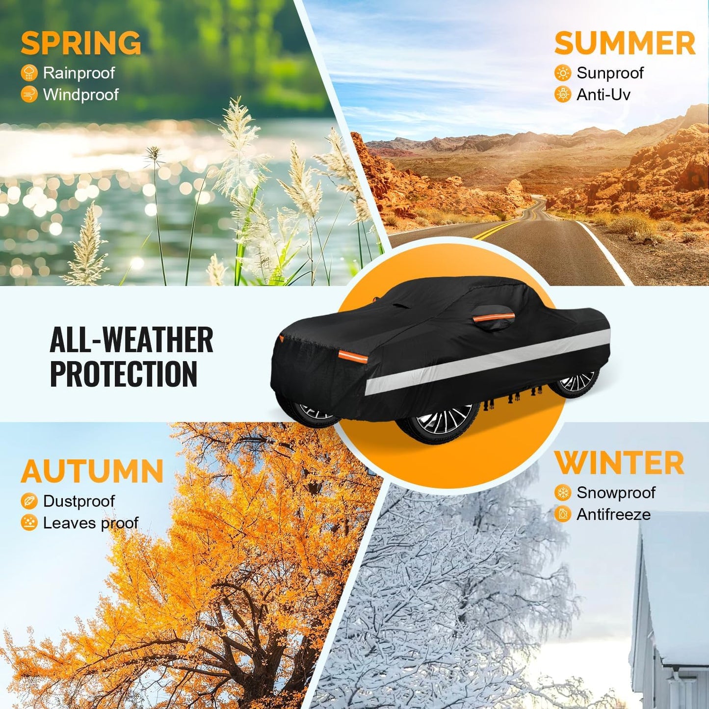 30 Layers Truck Car Cover for Automobiles All Weather Waterproof, Outdoor Snowproof UV Protection Windproof, No Zipper,Heavy Duty Universal Car Covers, (Black, Fit Truck 231"-250")