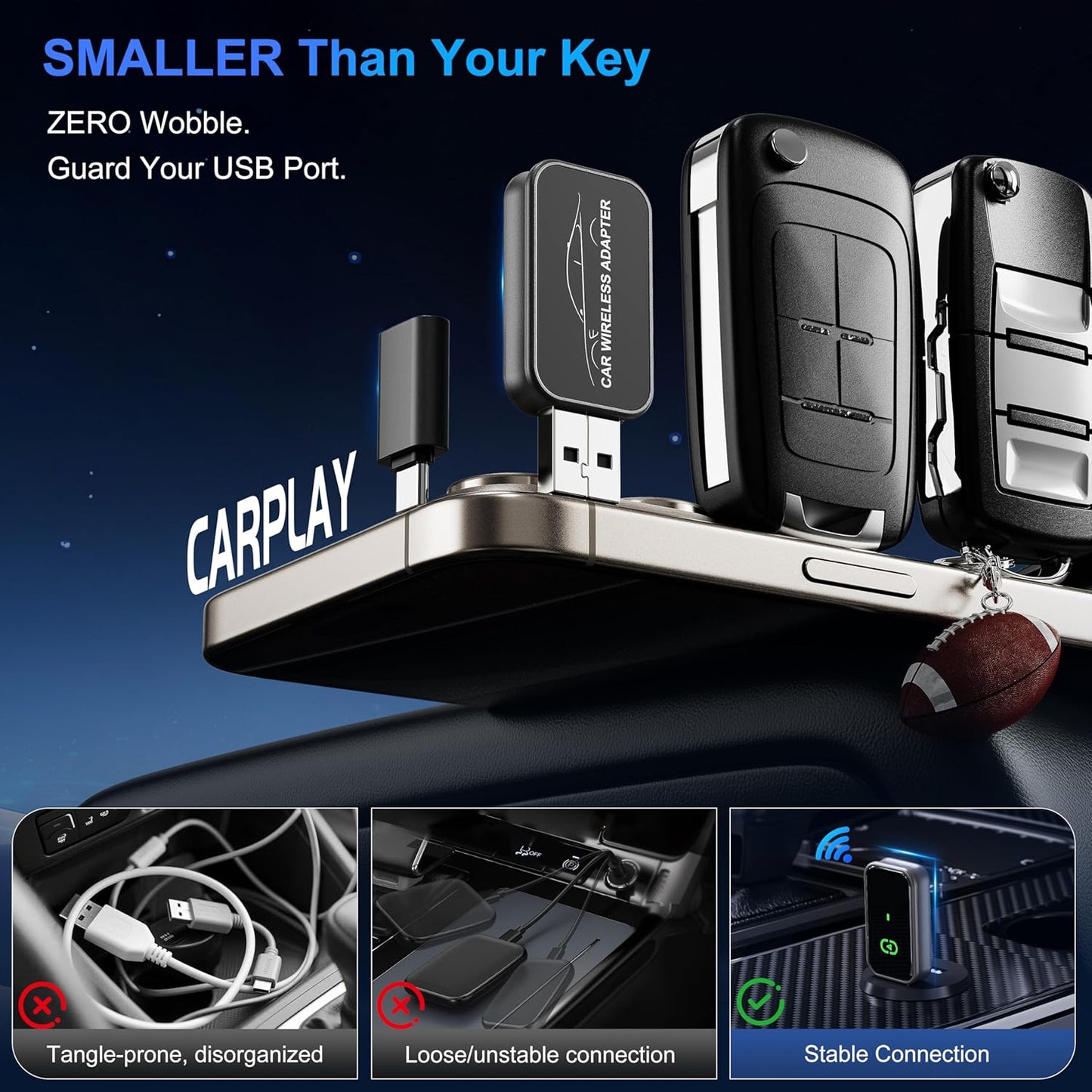Wireless CarPlay Adapter 2025 Mini Size Multi-User Dongle Seamless Car Bluetooth Carplay Adapter for iPhone and Vehicle USB & Type-C Plug and Play Car Play Wire to Wireless No Delay Auto Connect