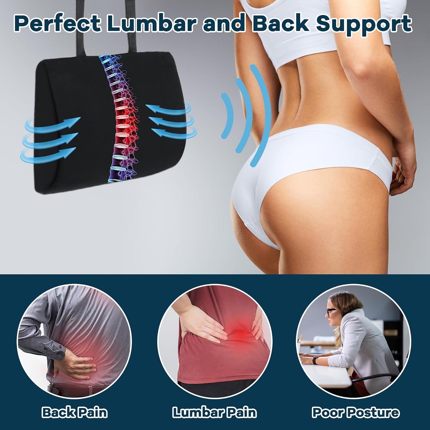 ROYALAY Lumbar Support Pillow for Car Seat Driver, Car Seat Cushions with Adjustable Straps for Driving Back Pain, Ergonomic Back Cushion with Removable Cover for Car, Computer, Gaming Chair, Recliner