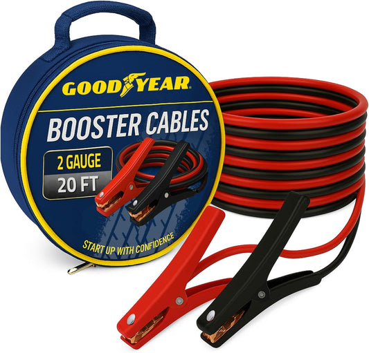 GOODYEAR Heavy Duty Jumper Cables for Car Battery – 2 Gauge 20 ft Booster Cables with Carrying Case for Cars, Trucks, SUVs, Emergency Roadside Kit