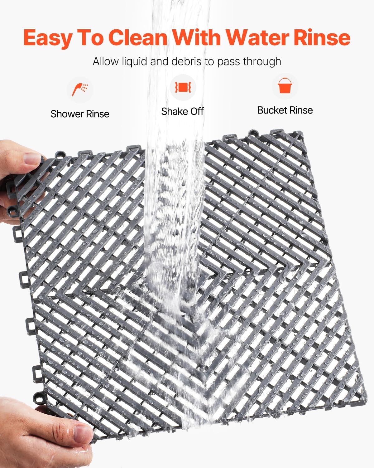 VEVOR Interlocking Drainage Mat, 12” x 12” Modular Interlocking Cushion, 12 Pcs Splicing Drainage Mats, Non-Slip Gray PP Drainage Floor Tile and Shower Mat, for Garage, Garden, Kitchen & Outdoor