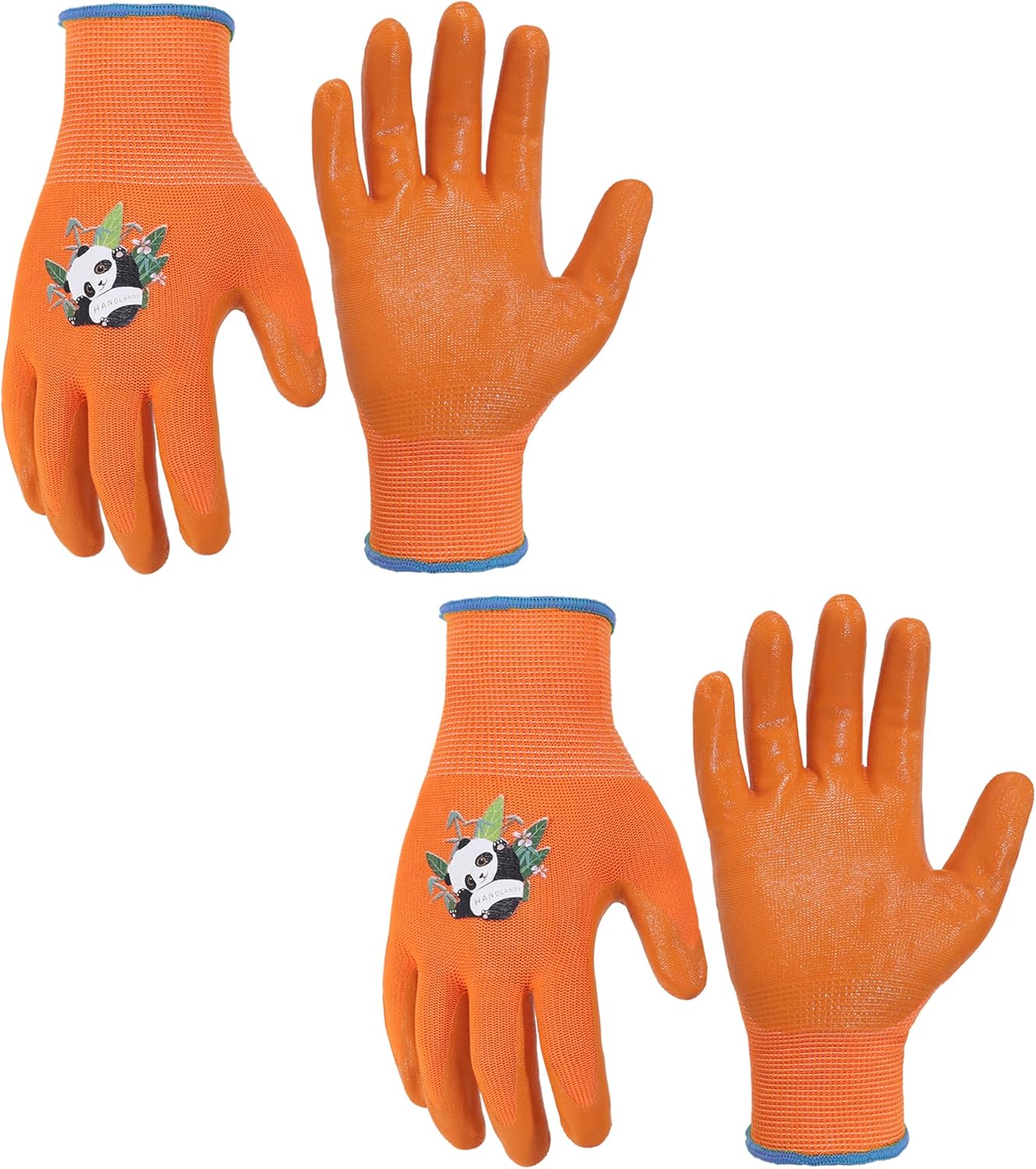 HANDLANDY 2 Pairs Kids Gardening Gloves, Toddler Children Garden Yard Work Outdoor Playing Gloves, Rubber Coating, for Girls Boys Youth (Size M, Orange)