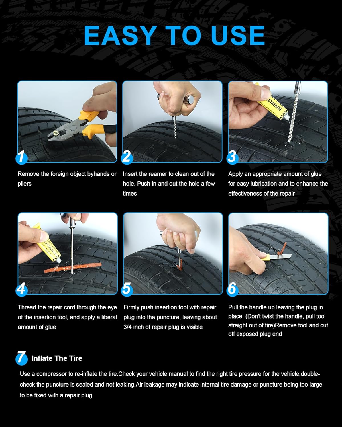 Tire Repair Kit with Plugs, Tire Plug Kit Heavy Duty Professional for Car, ATV, Motorcycle, Truck, Flat Tire Emergency Repair