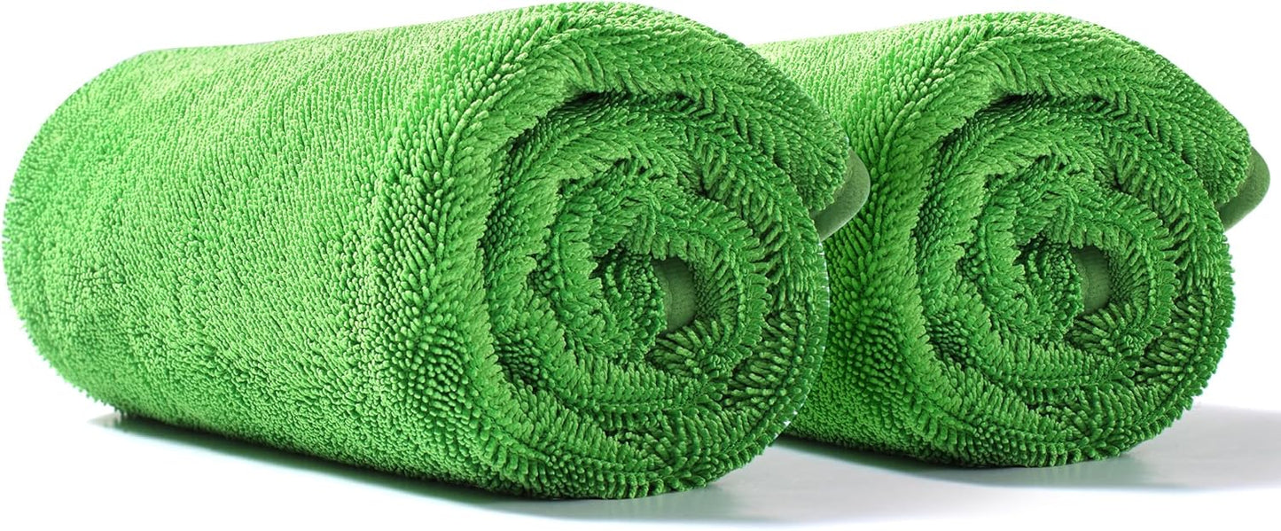 JOYMOOP Car Dry Towel, Quick Drying, Medium Size, Microfiber Cleaning Cloth, Green, 35.4 x 23.6 Inches, 2 Pack for Boates, RVs, SUVs, Trucks, Cars