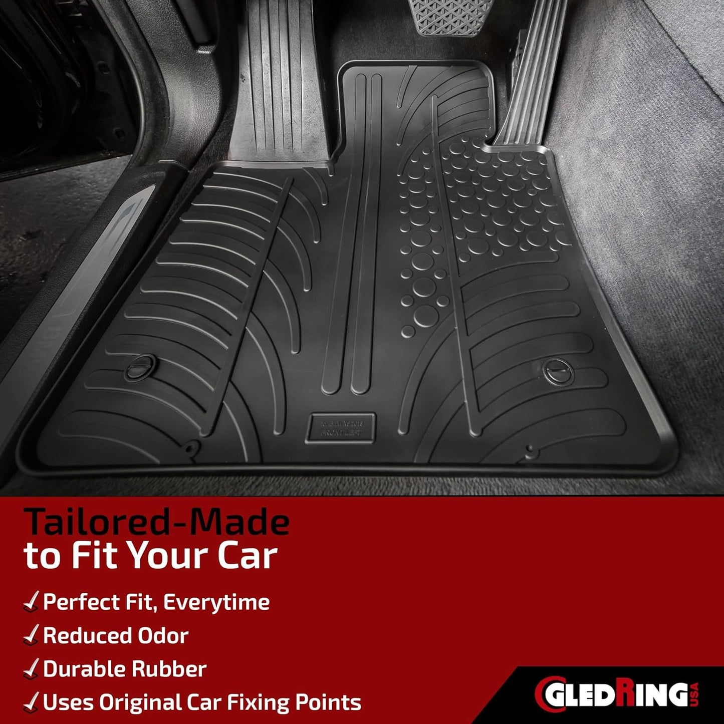 GledringUSA Custom Fit Rubber Mats Combo Pack Intended for Land Rover Range Rover Evoque (L538) 2012-2018, No Trimming Required, All-Weather, Protects from Rain, Mud, & Snow