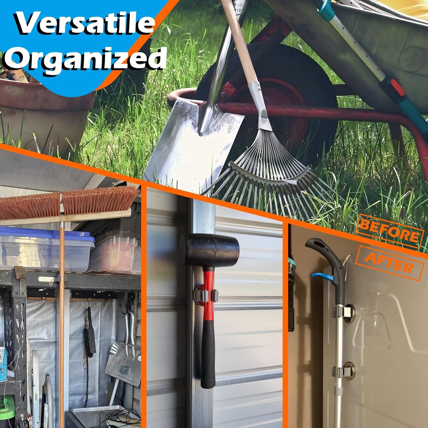 MUTUACTOR Magnetic Broom Holder,Anti-broken Broom and Mop Tool Holder,2PCS Adjustable Magnet Holder Broom Mop Clip with 360 Swivel Rack for Hanging in Metal Door Refrigerators Washer Machine