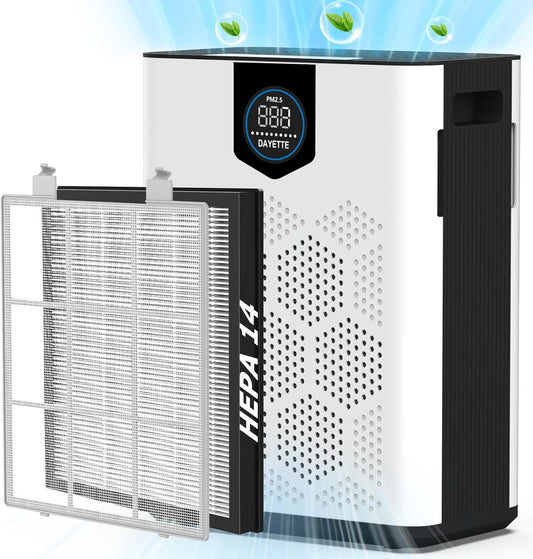 Air Purifiers for Home Large Room Up to 3000 Ft² with 2xH14 HEPA Filters, Air Purifiers for Pets Bedroom with Washable PreFilters, 2 TIMES Purification Speed In Turbo Mode for Dust, Hair, Odor