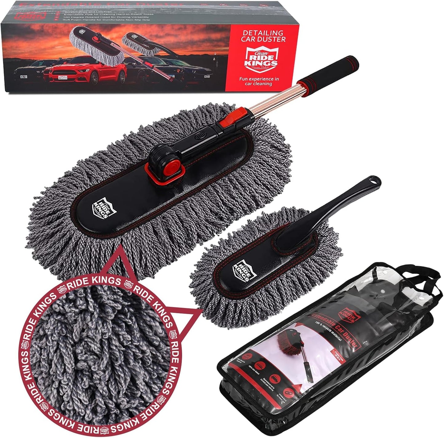 Car Duster Set, Car Duster Exterior Extendable Handle, Scratch Remover Large and Small Car Brushes Remove Dust Exterior Interior of Cars and Trucks,Microfiber Car Interior Brush, 2-Packs