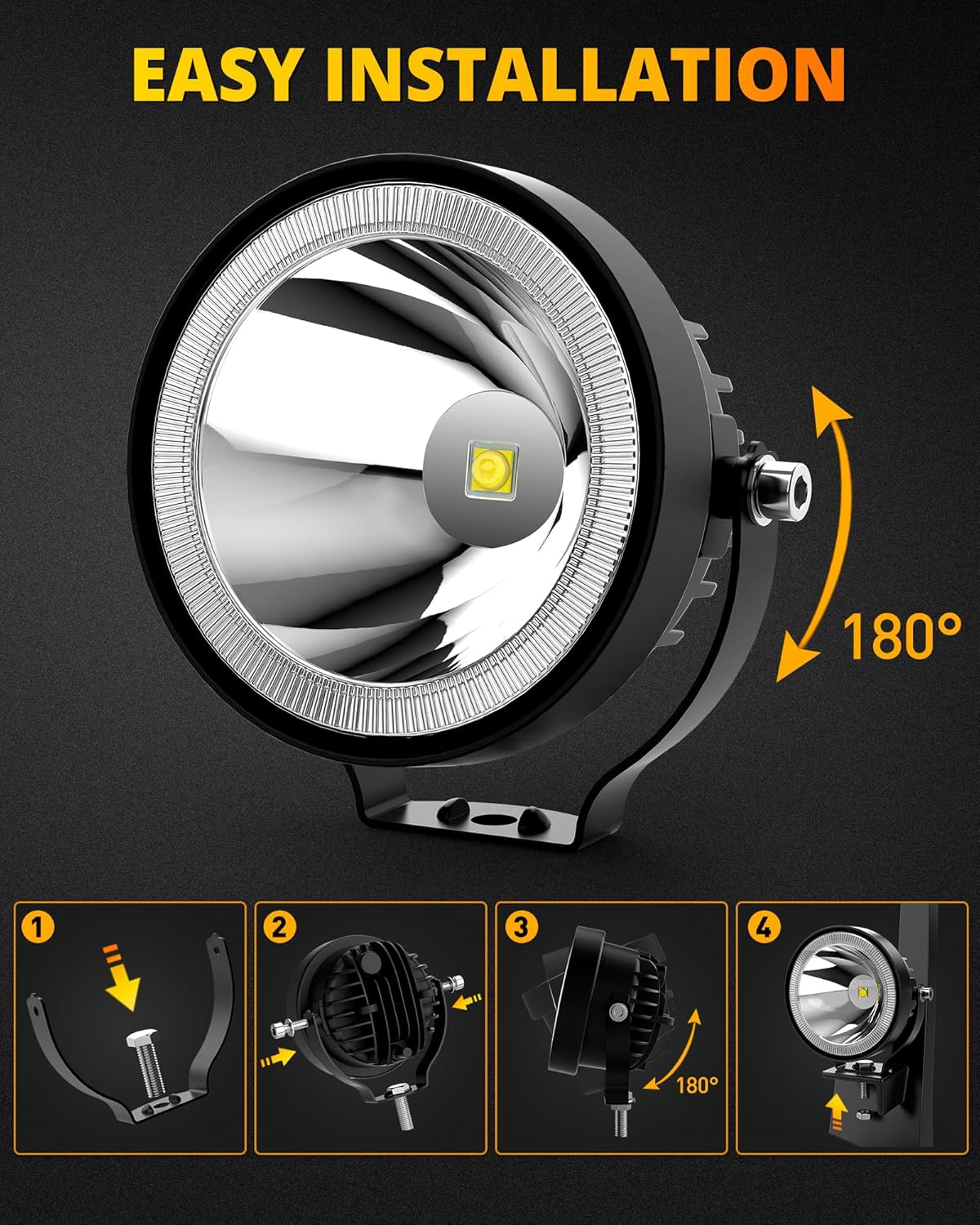 NAOEVO 4 Inch Round LED Pod Lights, 60W 6000LM LED Spot Off Road/Driving/Fog Lights for Truck Car ATV UTV Boat Motorcycle, 2-Pack (White)