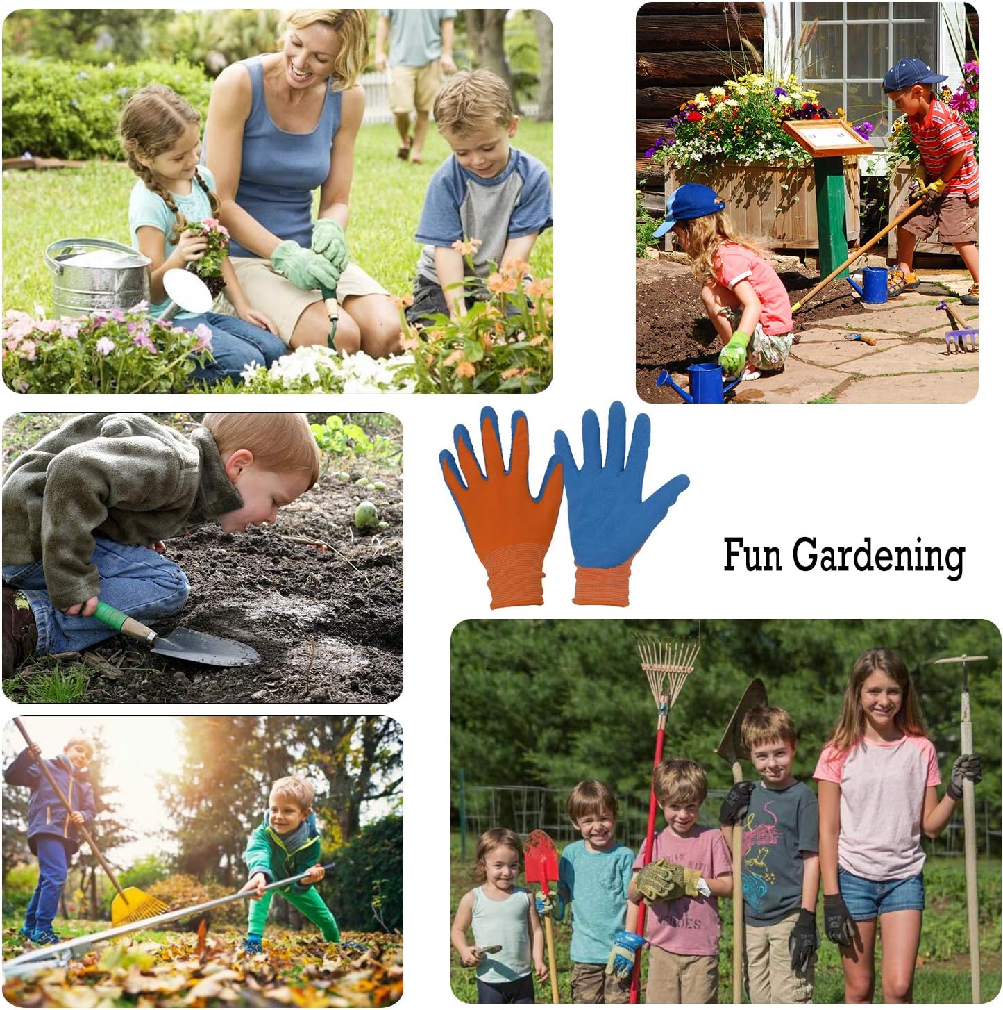 HANDLANDY 3 Pairs Kids Gardening Gloves Latex Free, Nitrile Coated Children Toddler Garden Yard Work Gloves for Little Girls Boys (Size M, Black-Orange)