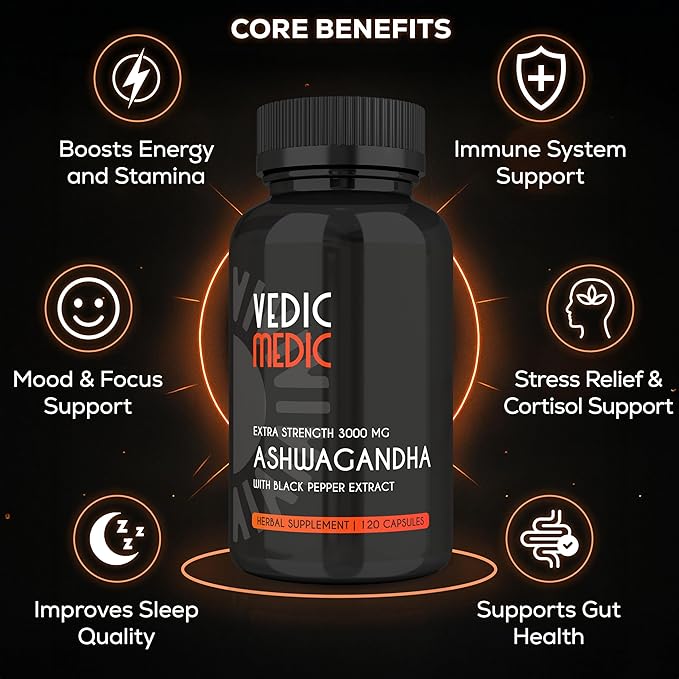 Organic Ashwagandha Capsules Extra Strength 3000mg with Black Pepper Extract - Stress Relief, Mood Enhancer, Energy Support - Non-GMO, Vegan, Gluten Free (120)