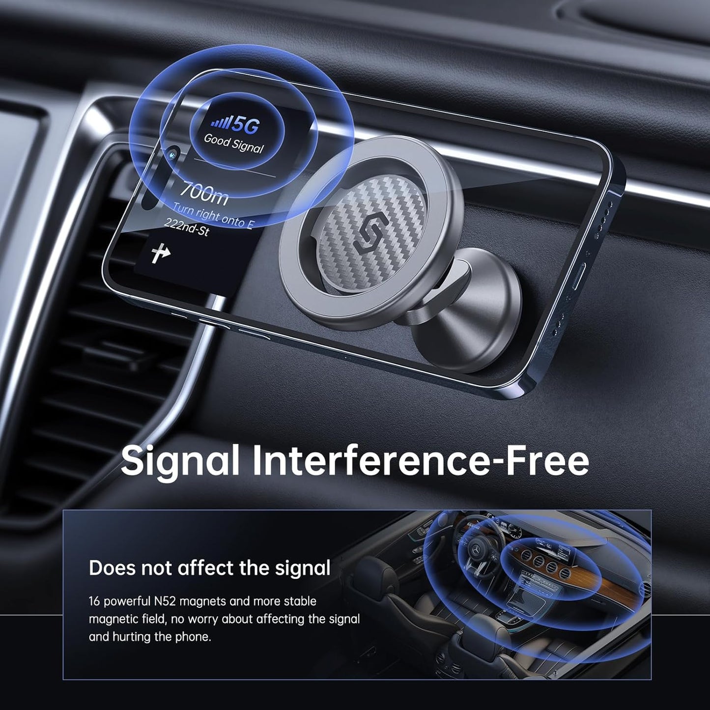 SYNCWIRE for MagSafe Car Mount - Kevlar Material Magnetic Phone Holder for Car Dash,360° Rotation Strong Magnets Car Phone Holder Compatible iPhone 16 Pro Max 15 14 13,Android MagSafe Car Accessories