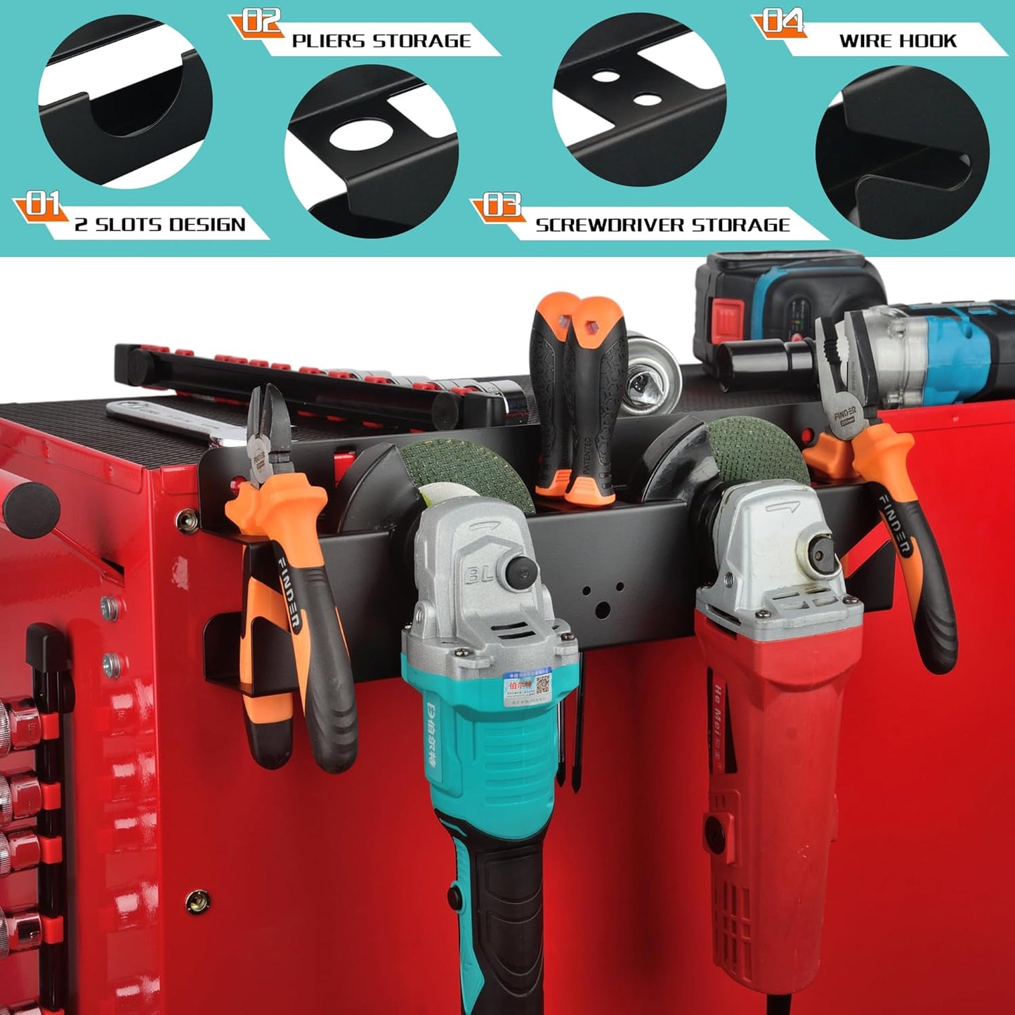 ULIBERMAGNET Angle Grinder Holder, Solid Steel Utility Storage Rack,Heavy Duty Wall Mount Storage Metal Shelf Holder for Angle Grinders, Cutters, Polishers,Screwdriver