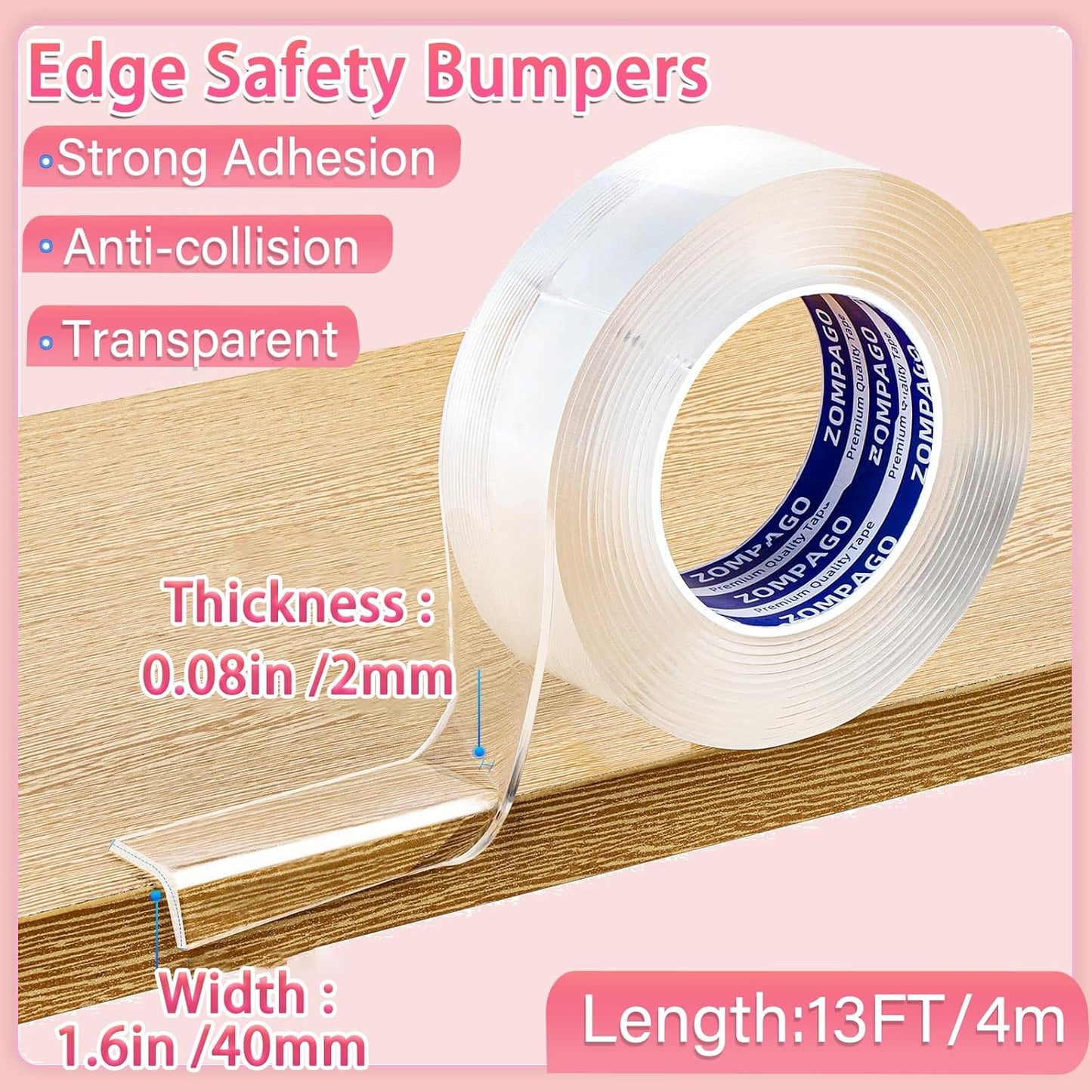 Clear Soft Corner Protectors for Furniture Strip,1.6in x 13FT,Sharp Edge & Table Bumper,Window Edge,Wall Protector, Soft Corner Guards Safe for Proof,Table Corner Protectors in Family