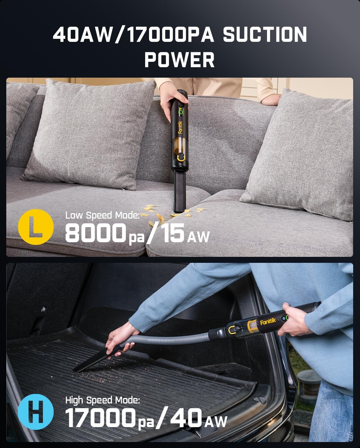 Fanttik Slim V10 Mate Cordless Car Vacuum, 4-in-1 Portable Mini Handheld Vacuum, 17000pa Suction Power, Upgraded Smart Display, 2 Suction Modes for Car, Office Desk, Keyboards