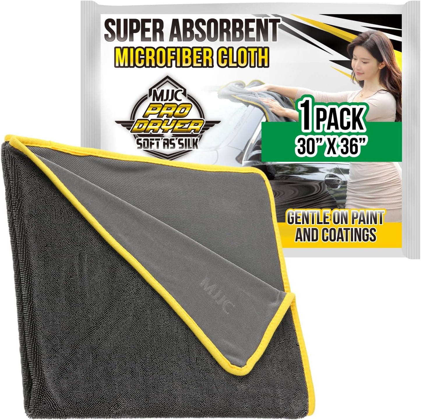 MJJC Pro Dryer Plush Silk Microfiber Drying Towel (30” x 36” (1-Pack)) Cars,Trucks, SUVs, RVs, Home
