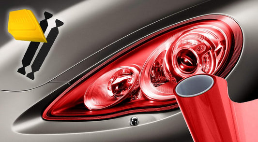 VViViD Extra-Wide Headlight Taillight Vinyl Wet Tint Wrap 16 Inch x 48 Inch Roll Including Yellow Detailer Squeegee & 2X Black Felt Edge Decals (Red)