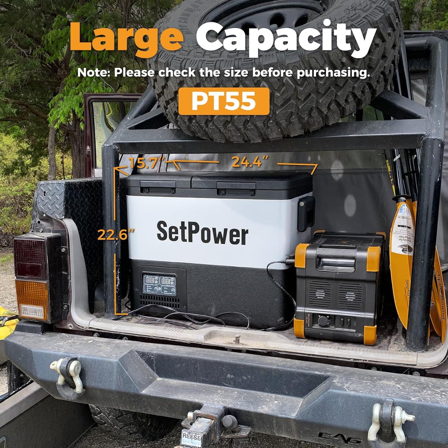 Setpower PT55 Car Refrigerator With AC Adapter,Dual Zone Portable Freezer Fridge Electric Cooler,55L Portable Car Fridge,12 Volt Refrigerator for Car Camping, RV, Truck,Vehicles,Travel,3-YEAR Warranty