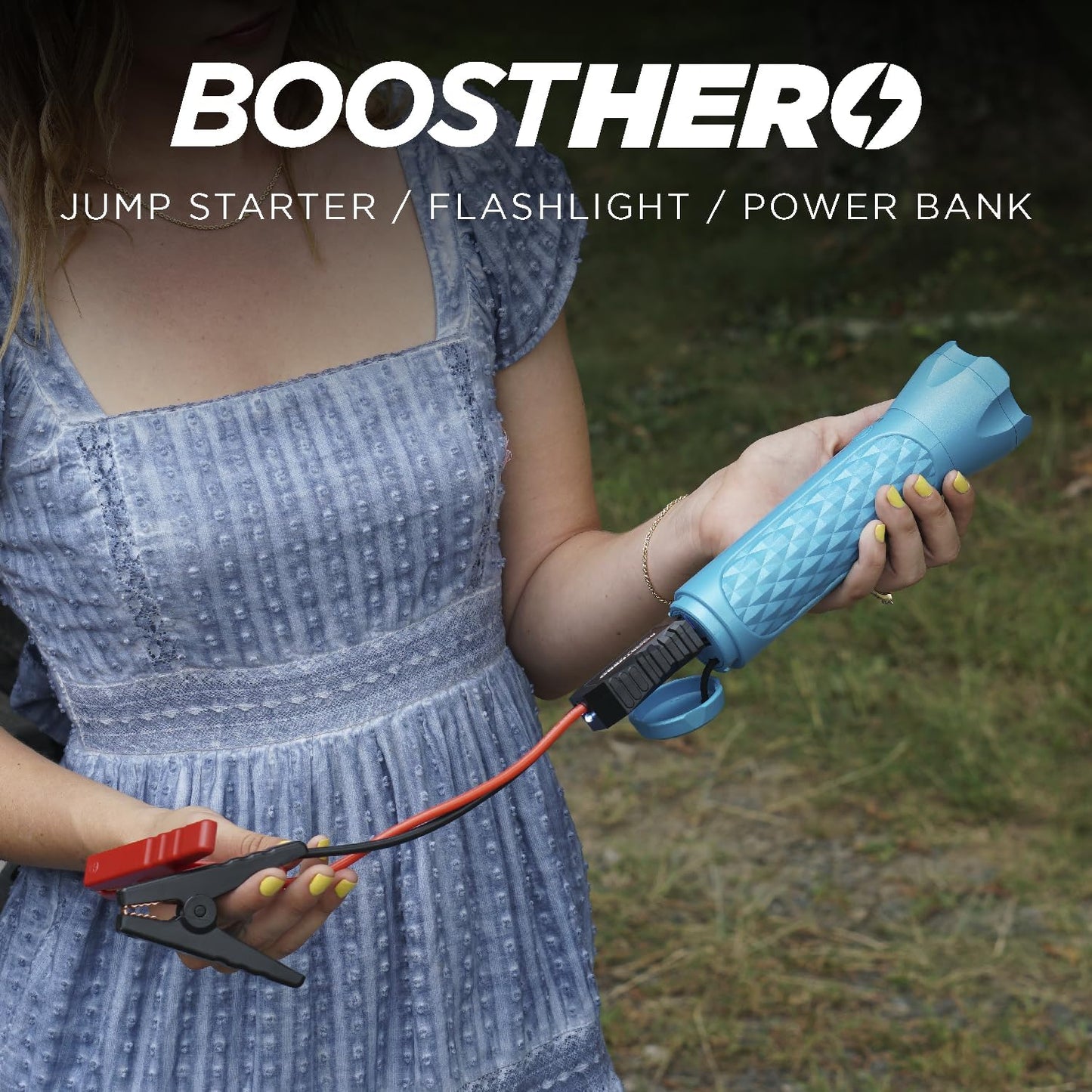 BoostHero Portable Car Battery Jump Starter, 6,000mAh Power Bank, LED Flashlight, with Smart Jumper Cables for up to 6.0L Gas/4.0L Diesel Engines (Blue)