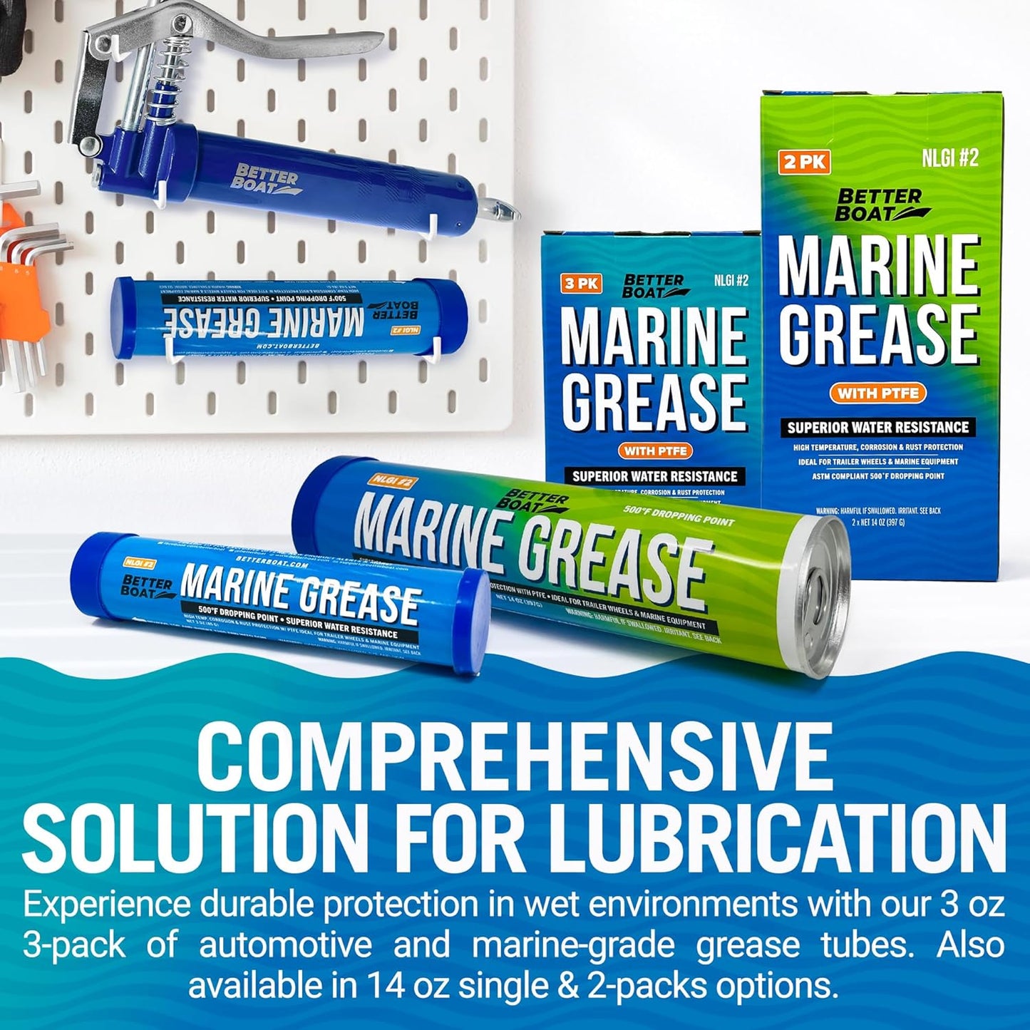 3PK Mini Marine Grease Tube, 3 Oz Cartridge, Waterproof High Temp Wheel Bearing Lubricant, NLGI 2, for Boat Trailer Bearings and Grease Guns, 3-Pack