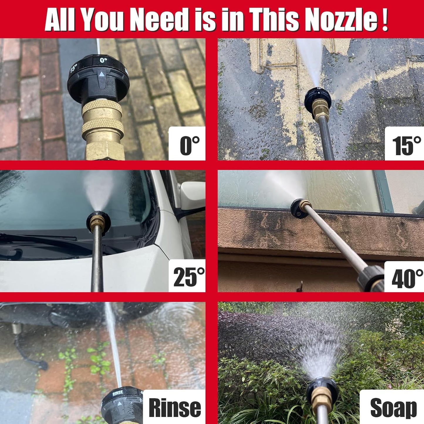 Meteor Blast Pressure Washer Nozzle, 6-in-1 Quick Change over and Adjustable, Power Washer Tips Replacement with 1/4 inch Quick Connector, MAX 4500PSI 1.5GPM specially for Small Power Washer