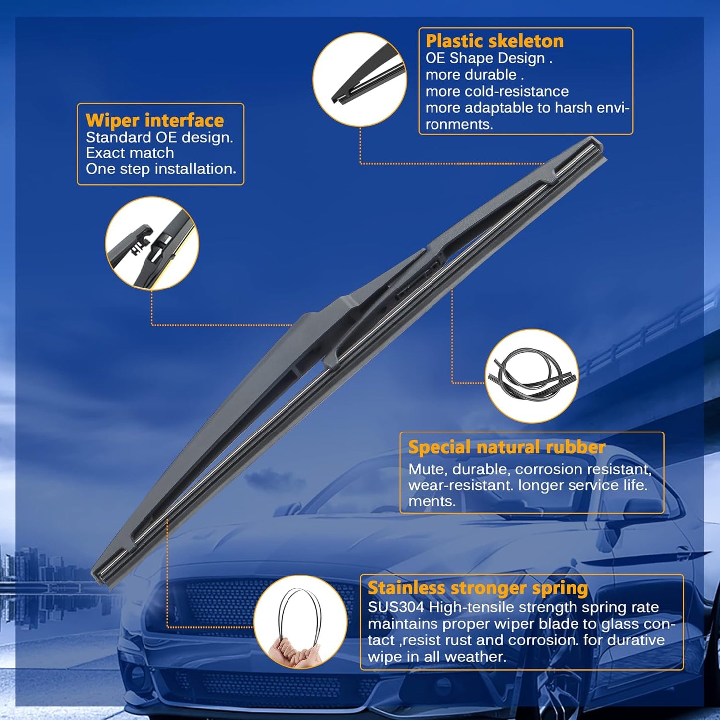 Windshield Wiper Blades Replacement for Toyota Yaris 2007 2008 2009 2010 2011 Original Factory Quality Front Rear Wipers Blade Set for My Car - 26" 14" 12" (Pack of 3)