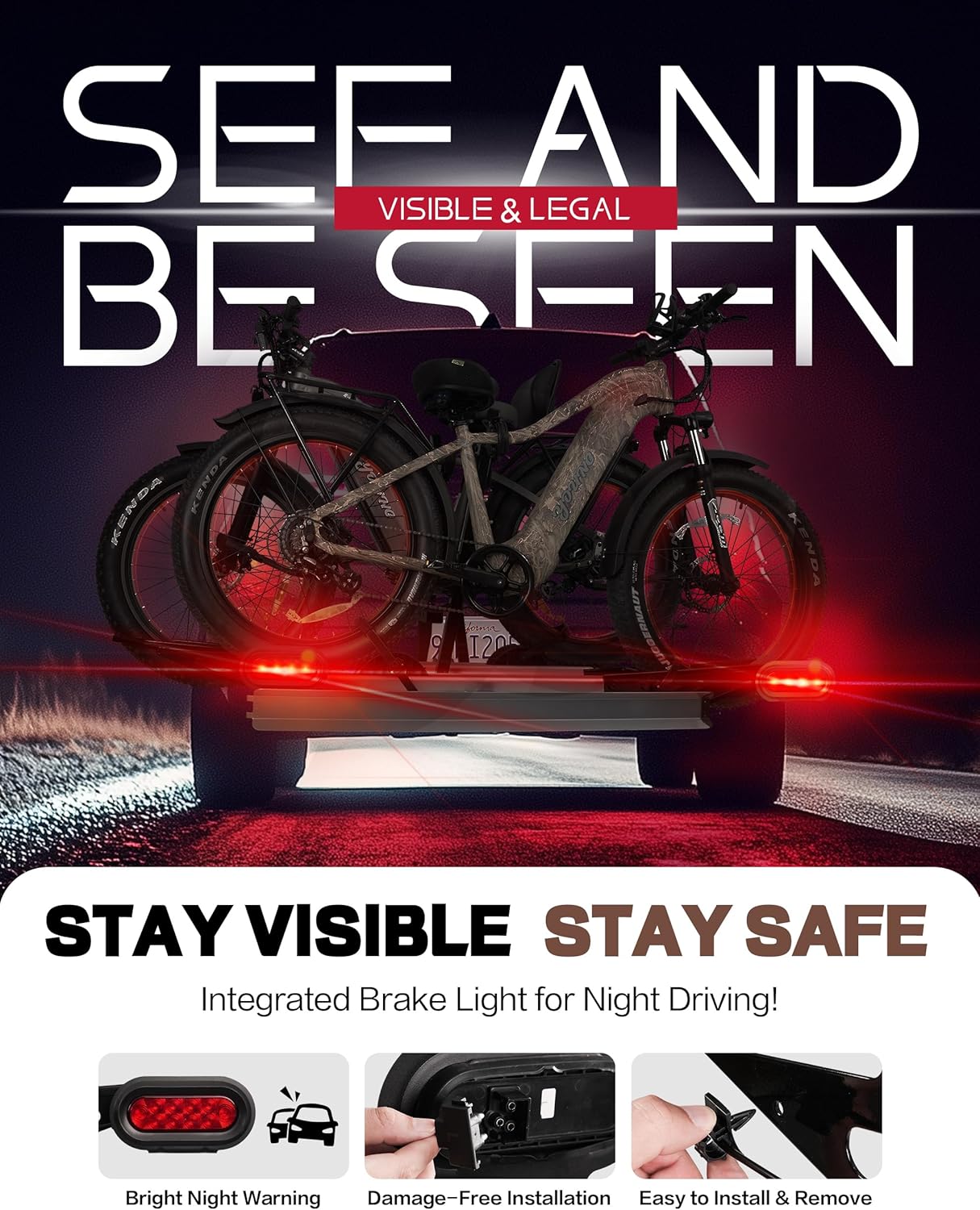 Young Bike Rack Brake Light & Plate Kit, 6 Inch 10LEDs Oval Red LED Tail Light 2PCS, FMVSS108 Certified, Waterproof Stop Turn Signal Tail Lights. Fits Young Hitch Racks, Add-on Attachment