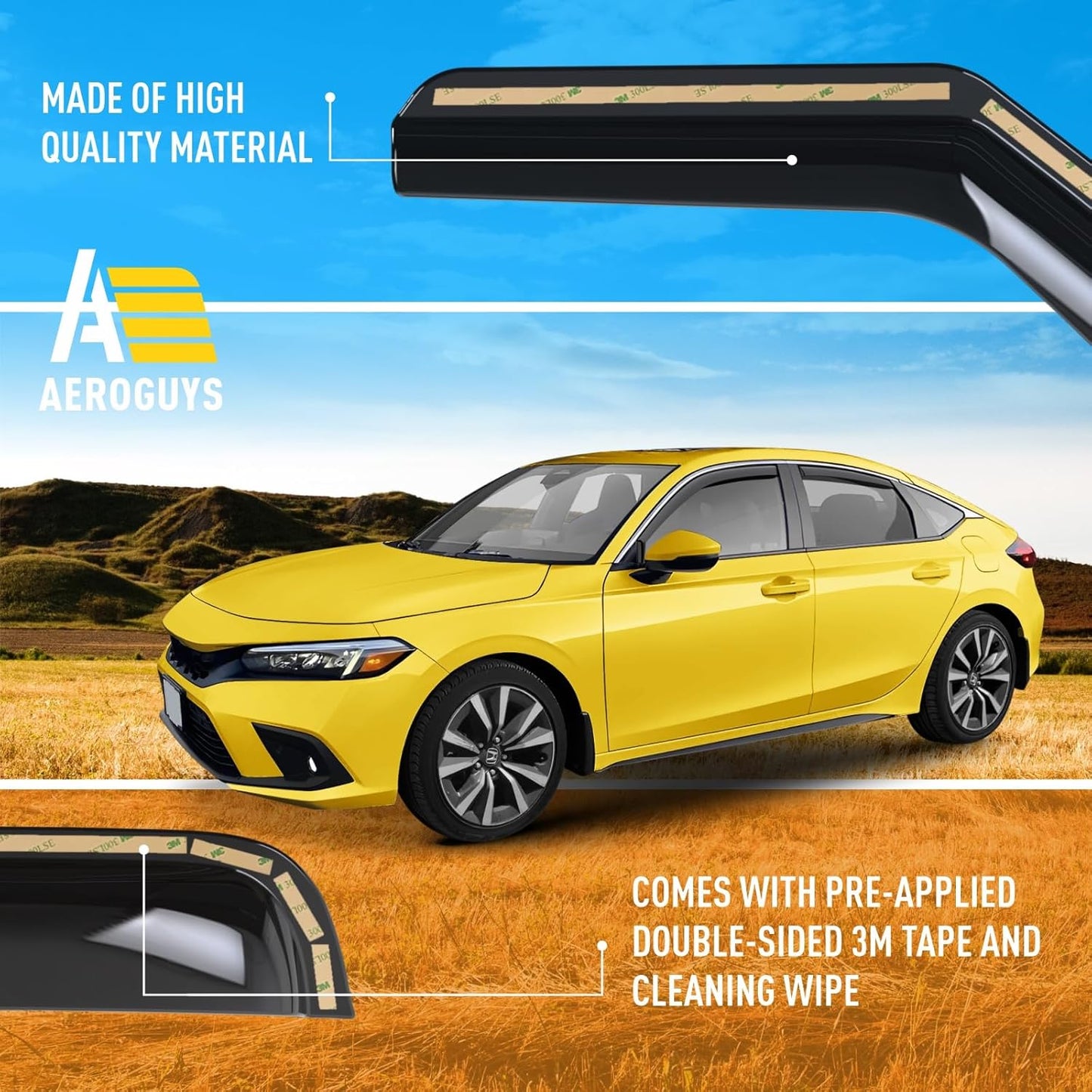 Extra Durable Window Deflectors in-Channel Window Visors Rain Guards Fit for Honda Civic 2022-2025 Hatchback, Sun Visors, Wind Vent for Shades, Exterior Car Accessories - 4pcs. AG0766