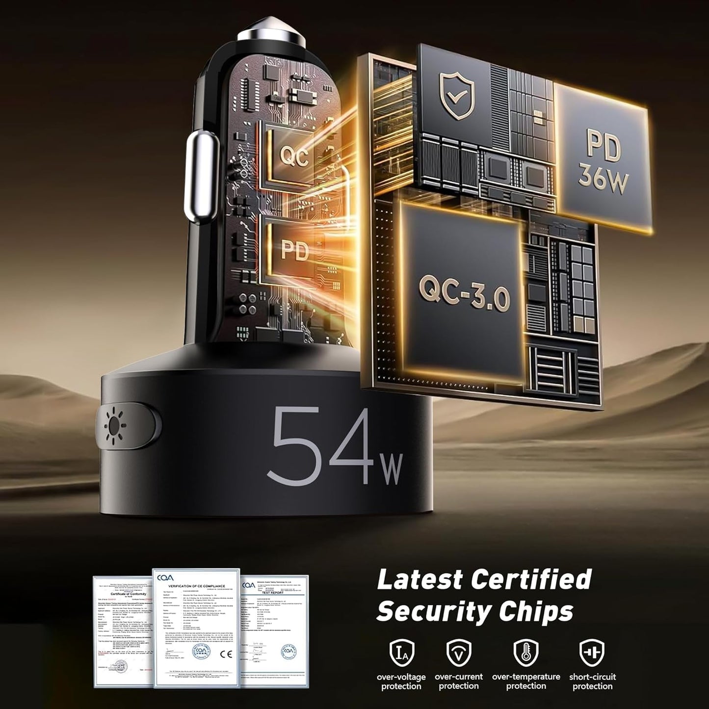 FM Transmitter Bluetooth 5.3, 54W Fast USB Car Charger [PD 36W& QC3.0 18W] Cigarette Lighter Wireless Radio Adapter Supports Hands-Free Call, Aux 3.5mm, 9 Colors LED Backlit