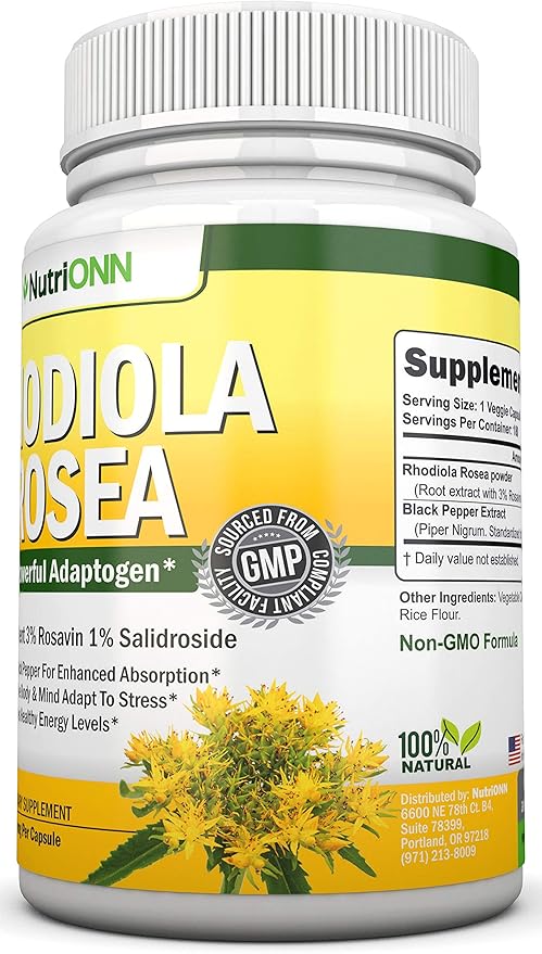 Rhodiola Rosea - 500mg - 180 Vegan Capsules - 3% Rosavin 1% Salidroside Extract - Non-GMO - with Black Pepper for Enhanced Absorption - 6 Month Supply - Supplement for Energy & Stamina