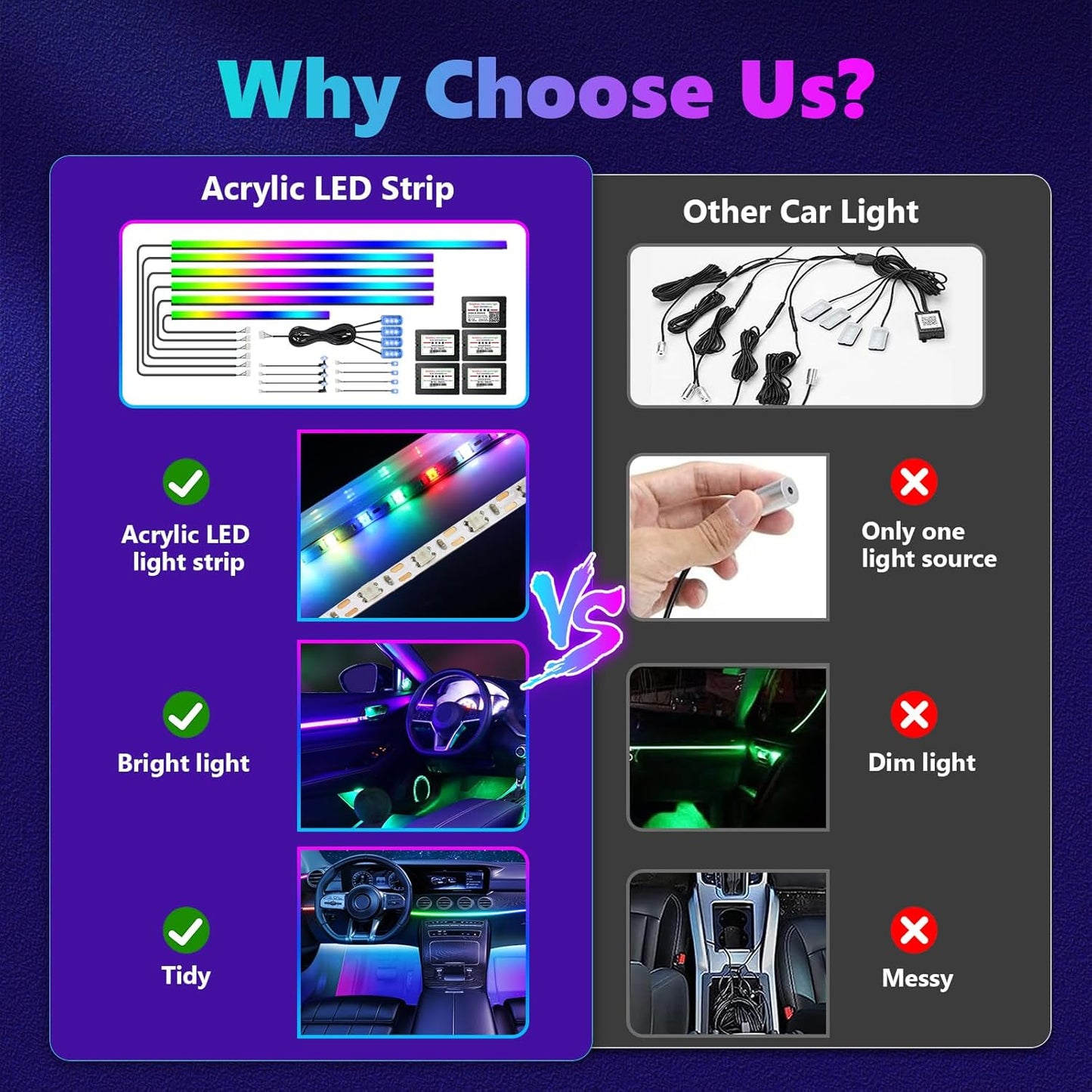 Acrylic Interior Car LED Strip Light, Car Neon Light with APP Control,16 Million Dreamcolor Sound Activated Car Accessories Car Ambient Light Kit with RGB 18 in 1 and 213 Modes 175 inches 593 LED