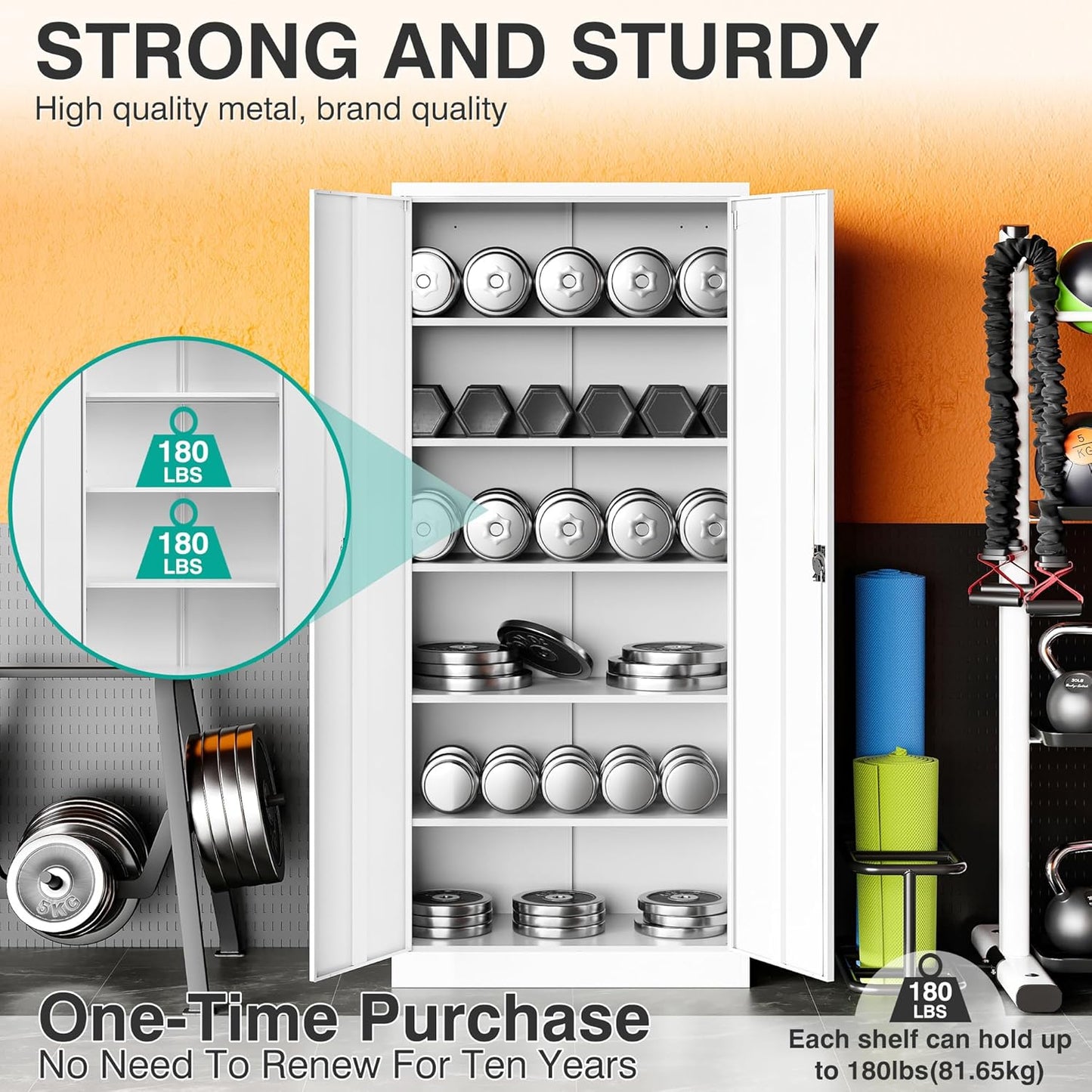 White Metal Storage Cabinet with 5 Adjustable Shelves,71" Tall Metal Cabinet with Locking Doors,Steel Cabinet with Lock,Lockable Storage Cabinets for Home,Office,Kitchen,Laundry,Pantry