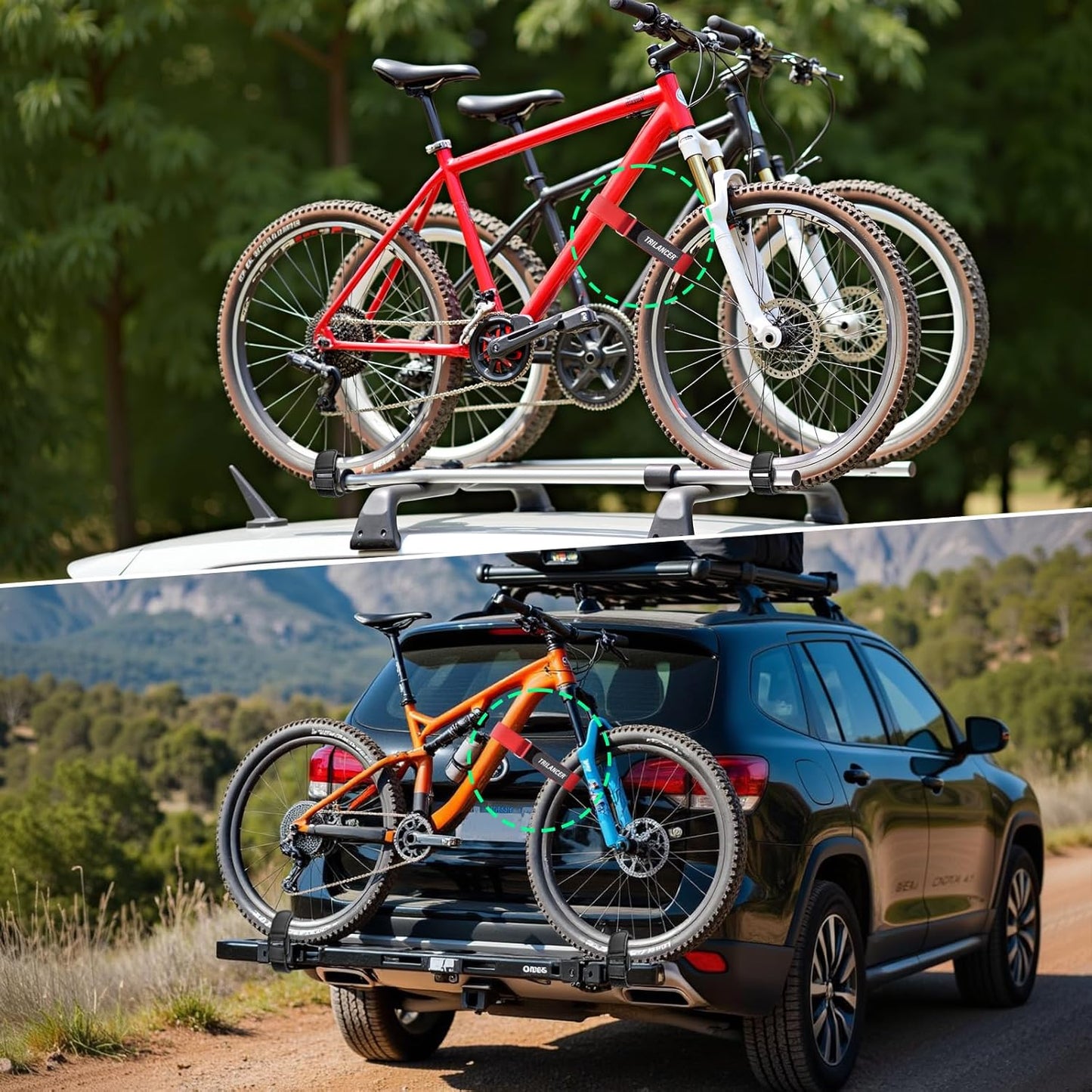 Trilancer Bike Rack Straps with Extra-Wide Silicone Anti-Slip Coating,2-Pack Adjustable Bike Wheel Stabilizer Strap with Hook and Loop for Car and Wall Mount, Transportation and Storage(26''x1.5'')