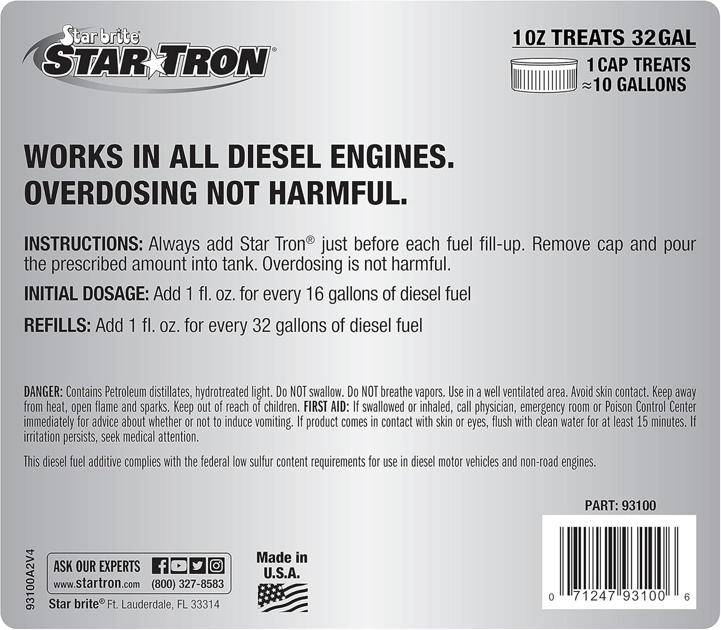 Star Tron Super Concentrated Diesel Formula - Enzyme Fuel Treatment for Enhanced Engine Performance - 1 Oz Treats 32 Gallons - Stabilize & Rejuvenate Diesel, Biodiesel & All Regular Gasoline