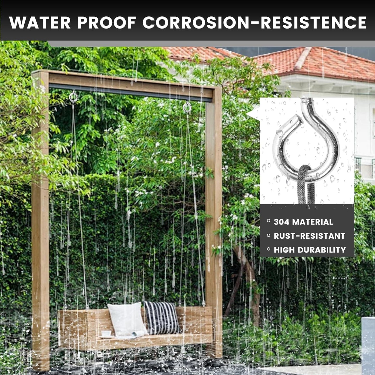 4Pcs Self Tapping Eyelet Screw Eye Bolt，4 Inch Heavy Duty Screw Eyes Hooks ，M8 Wooden Large Screw Eye Hook，Load Capacity 500 Lbs for Hammock ，Yoga，Heavy Indoor Outdoor Uses (4, M8-4 INCH)