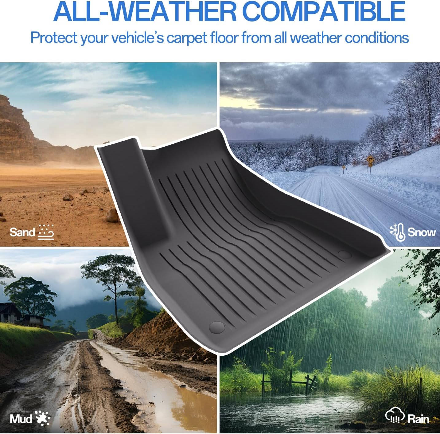 Floor Mats for Model 3 2023-2018 - Full Set All Weather TPE Front, Rear, Cargo & Sub-Trunk Mats, 6-Piece Custom Fit