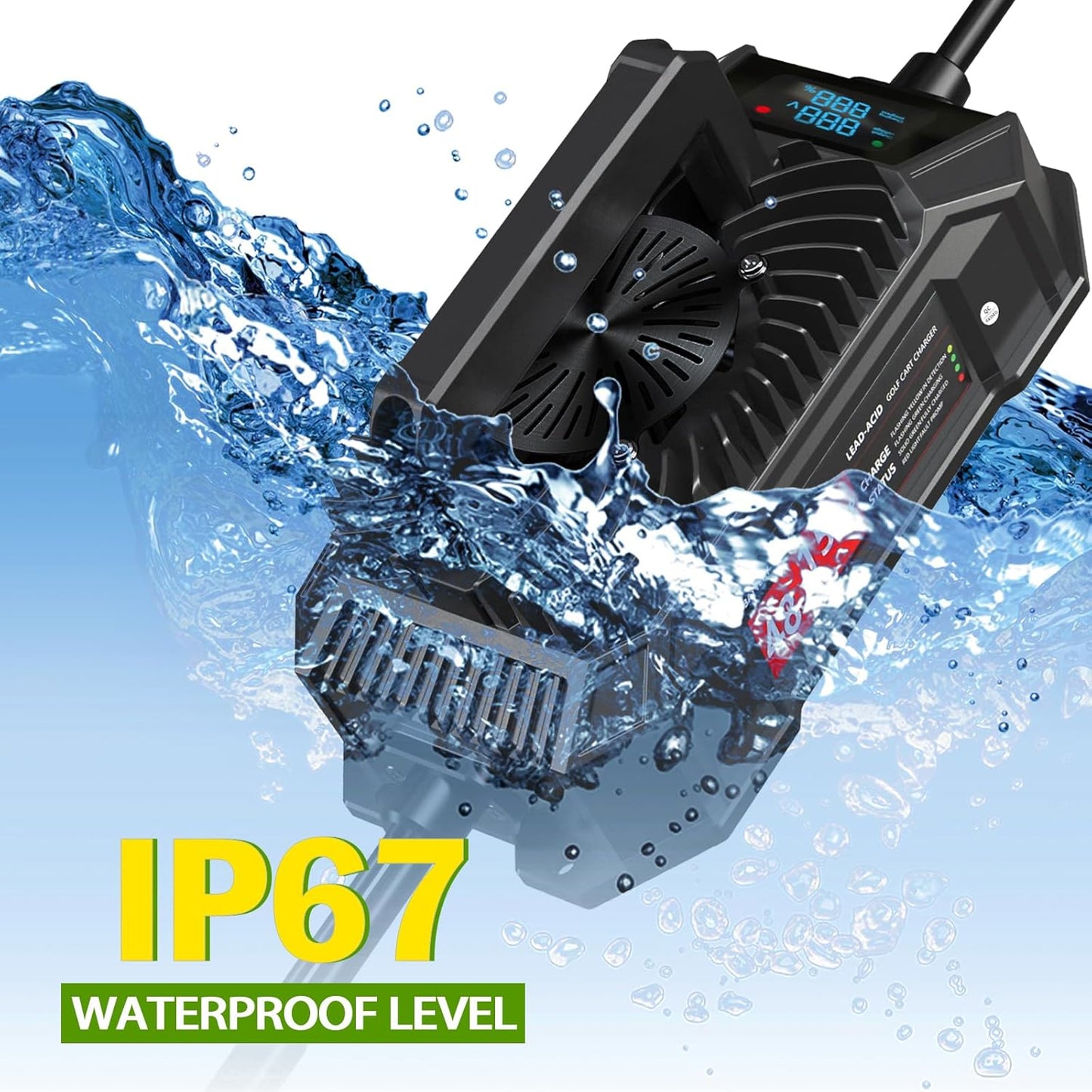 Xislet 15 AMP 48 Volt Golf Cart Battery Charger Compatible with 1995-2025 Club Car Precedent & DS, Round Plug Cable, Lightweight, Waterproof, LED Screen Display, for Lead Acid Battery - Black