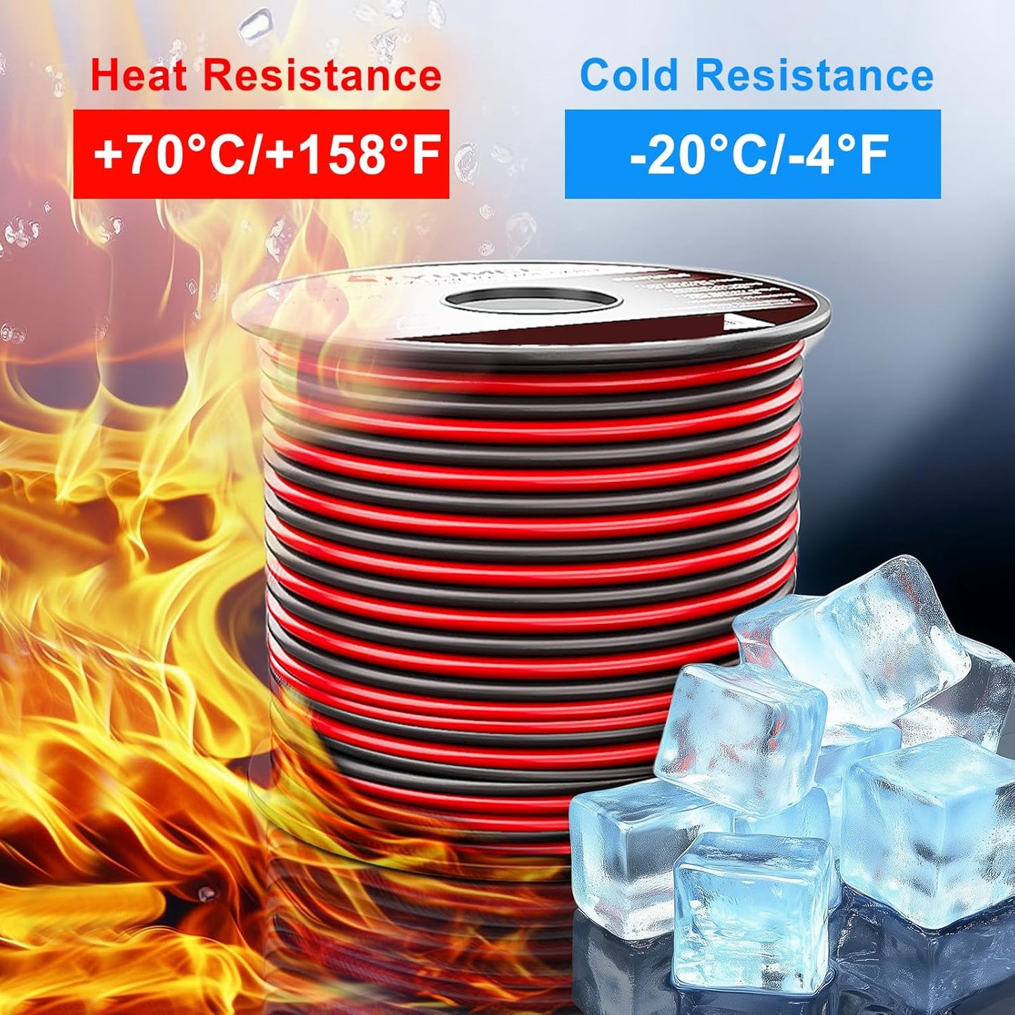 8 Gauge Wire 25FT, 8AWG Red Black Electrical Wire LED Strips Extension Cord 12V/24V DC Cable, 8 AWG 2 Conductors Flexible Low Voltage Wire for in-Home, Autos, Speaker use