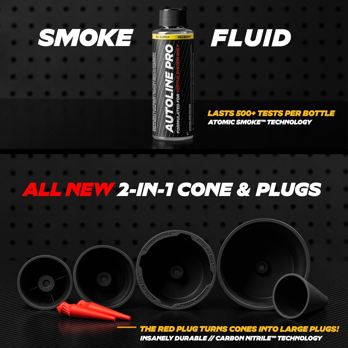 AutoLine Pro Automotive Ventus Smoke Machine Leak Tester EVAP Vacuum - World's #1 Self-Powered Li-Ion Battery Unit - OEM Odorless Fluid Lasts 500 Tests - Built-in Air Compressor - Cone Cap Plugs