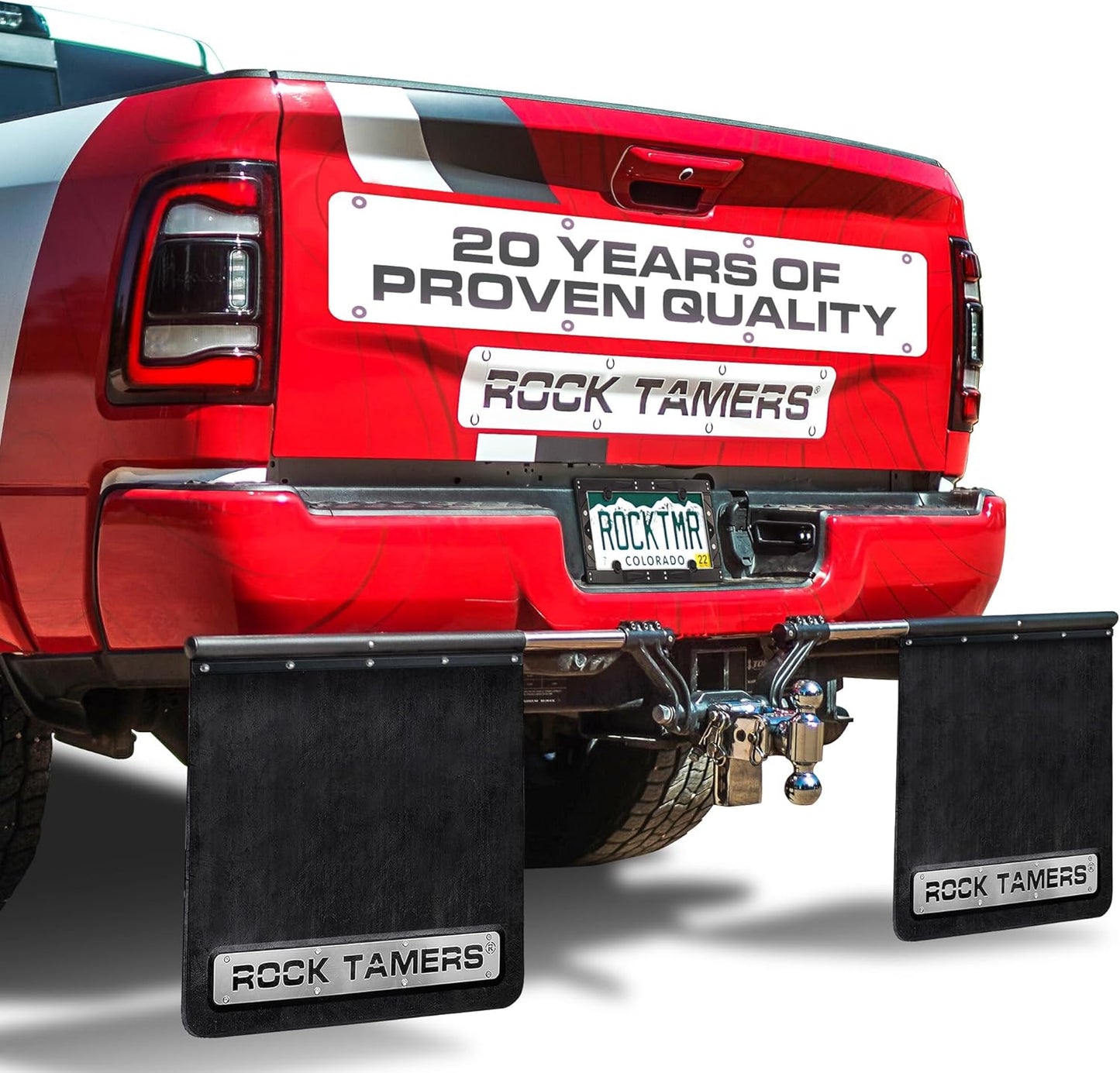 Rock Tamers 3" Official Mudflap System 00112 - 3" Hitch Receiver, Check Measurements - Hitch Mounted Mud Flaps to Protect What You Tow - Removeable and Adjustable - Black/Stainless Steel - 1 System