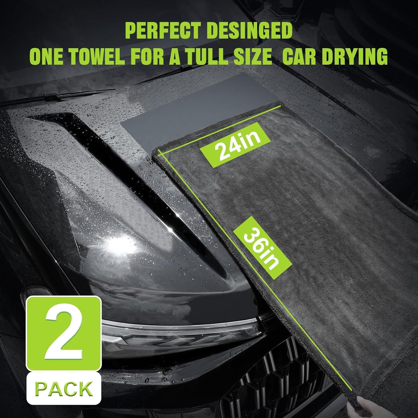 2 Pack Car Drying Towel, Microfiber Towels for Cars (36" x 24"), 1300 GSM Ultra-Absorbent, Streak Free, Premium Double Twisted-Loop Drying Towels Car Detailing with Car Wash Mitt for SUV, RV, Truck