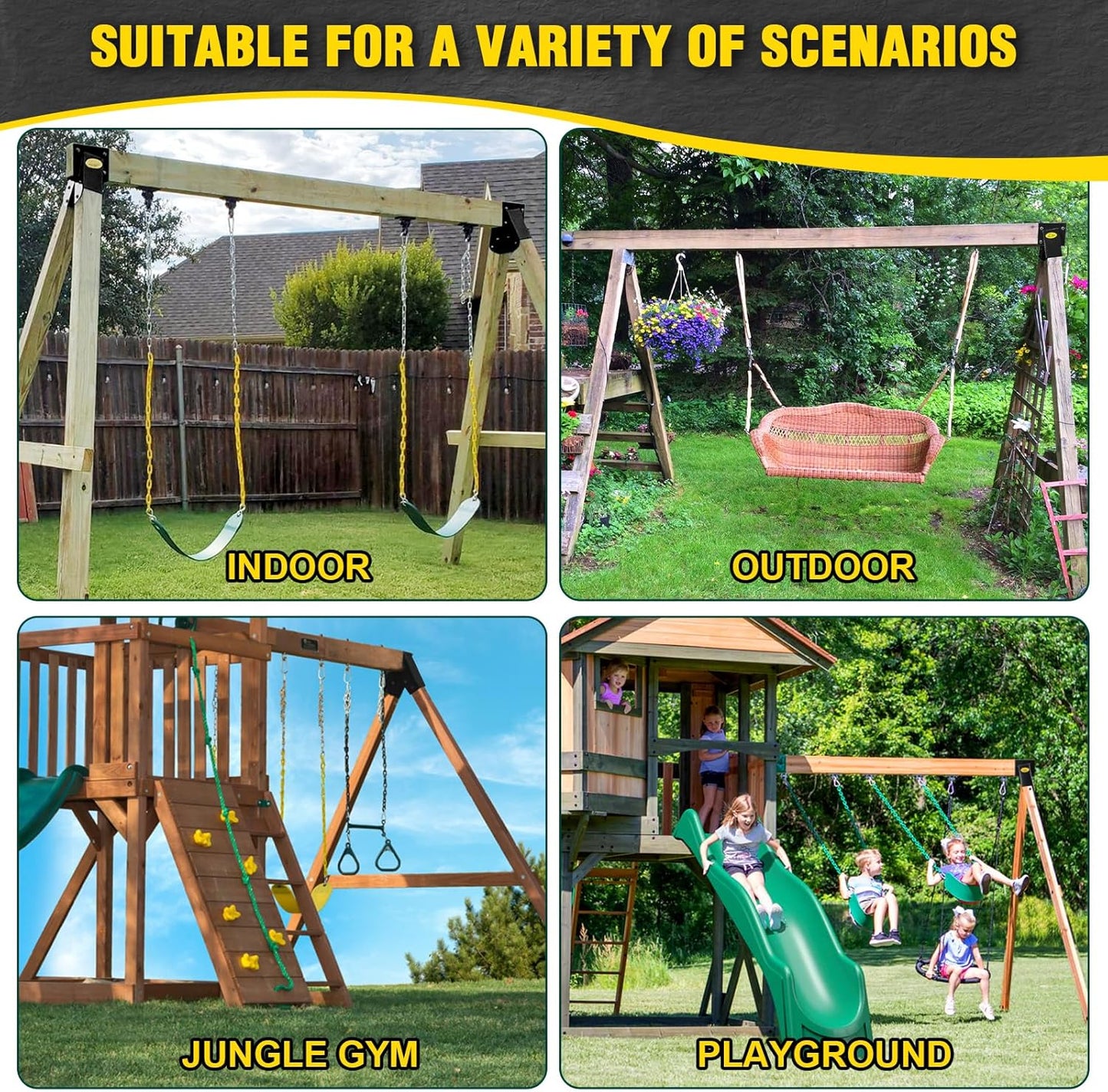 BETOOLL A-Frame 1pcs Brackets Swing Set Bracket for Heavy Duty Swing Set – Includes Mounting Hardware, Ideal for Indoor and Outdoor Playgrounds (1 Brackets-Black)