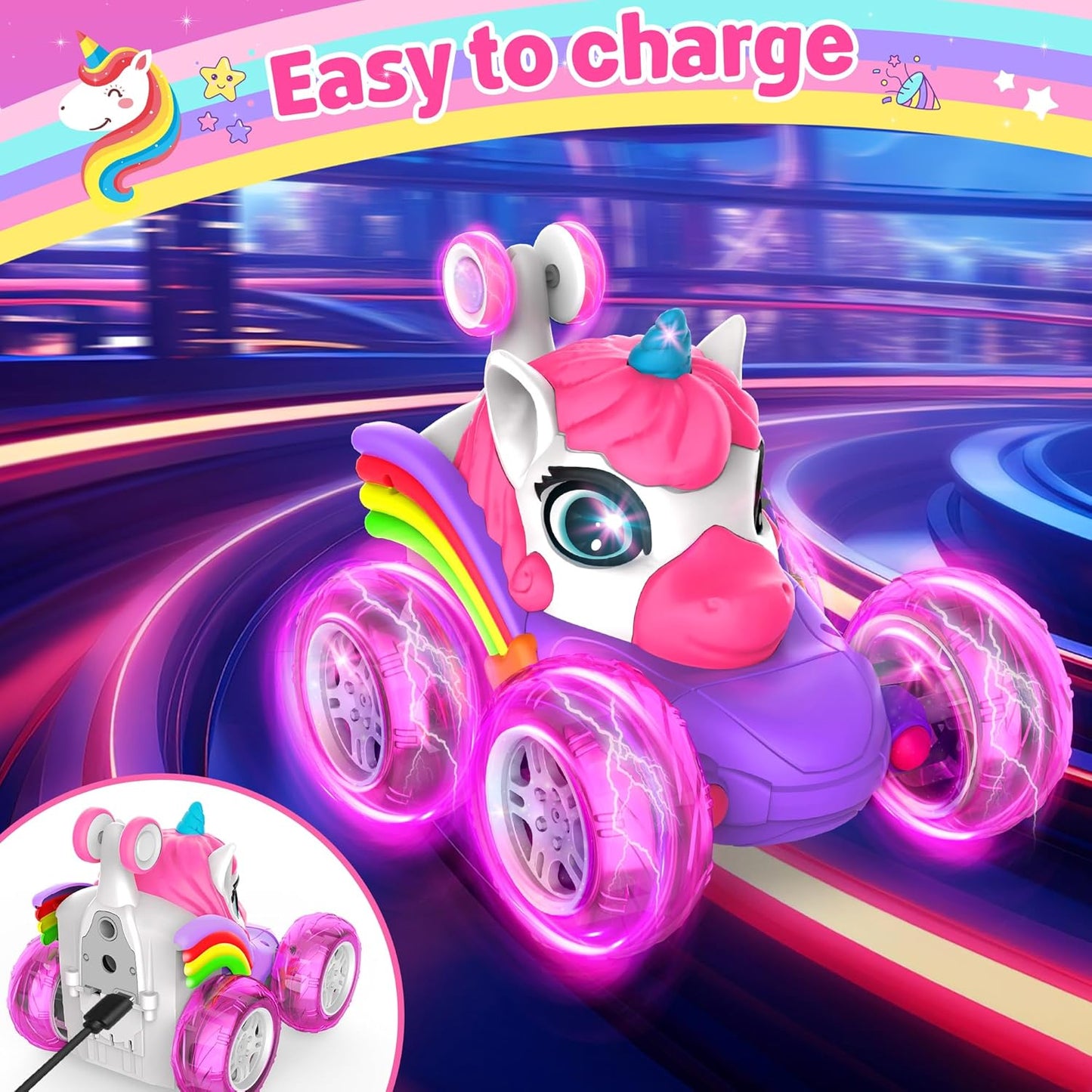 ZIZZ RC Cars for Girl Age 4-8 - Pink Remote Control Car for Girls, RC Stunt Car 360° Rotating Crawler with Headlights Cars Toys for 4 5 6 7 8+ Year Old Girl-Birthday