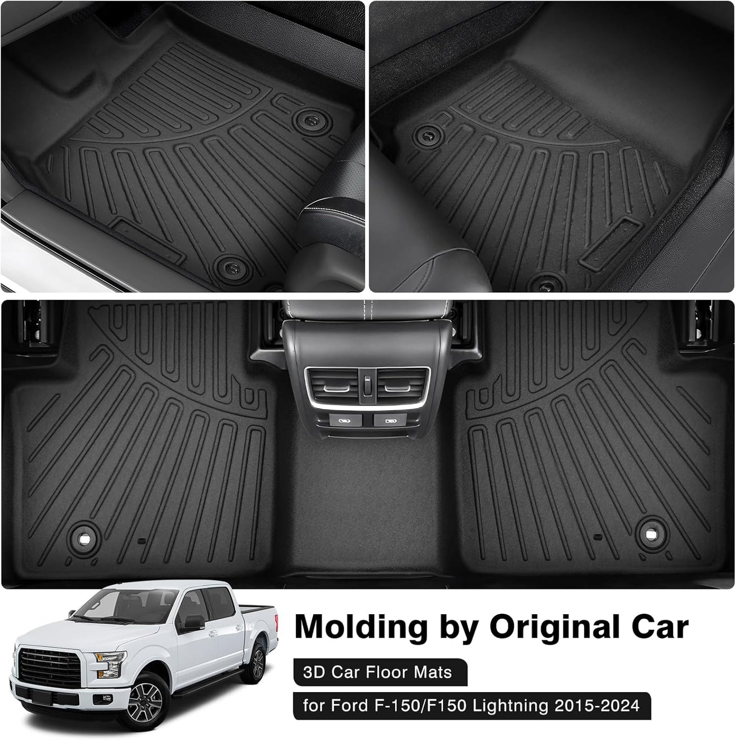 Powerty Floor Mats for 2015-2025 Ford F-150 SuperCrew/F150 Lightning Accessories All Weather Floor Liner 3D TPE 1st & 2nd Row Floor Mat Heavy-Duty Floor Liners