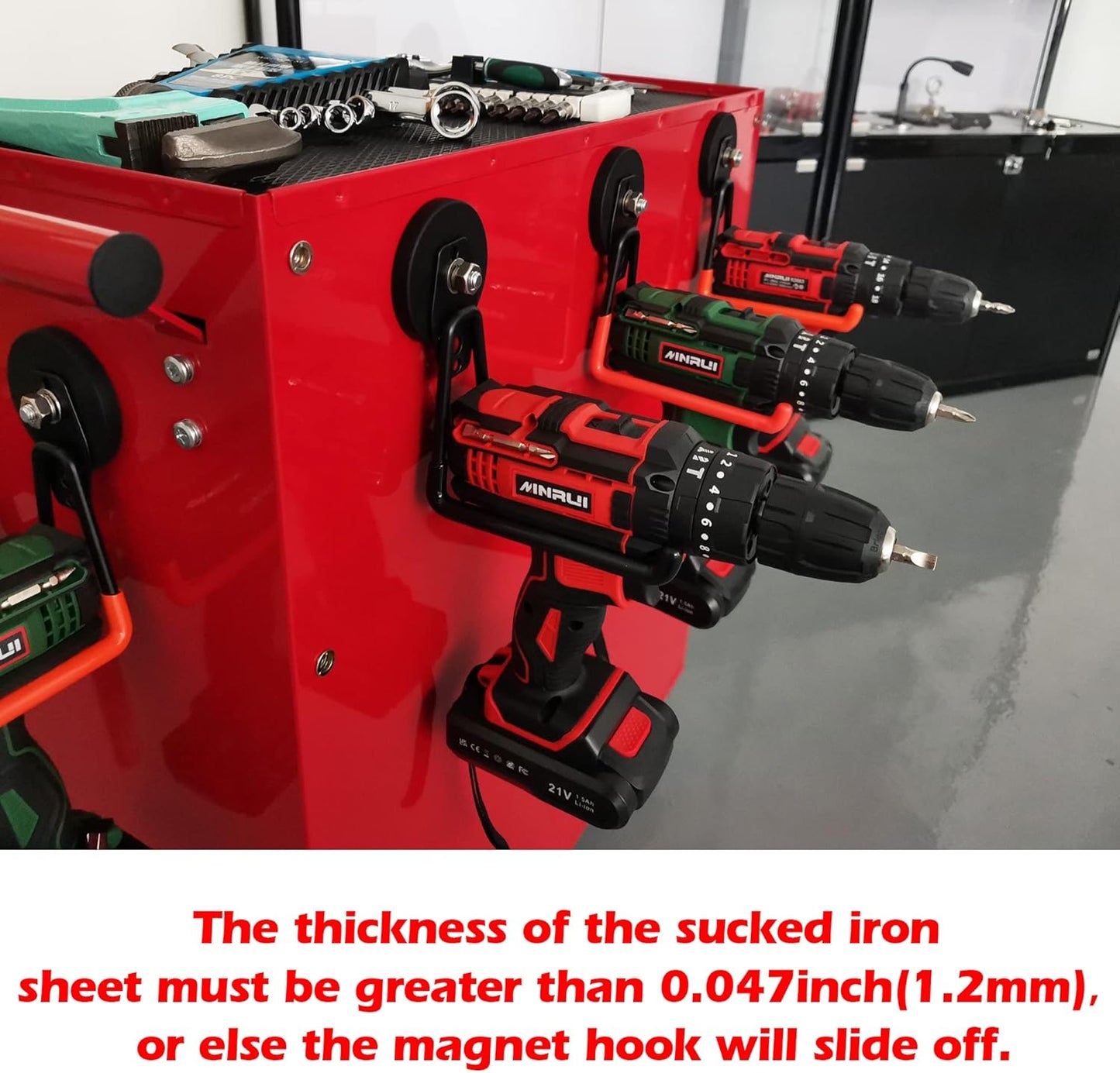 ULIBERMAGNET Magnetic Power Tool Organizer,Cordless Drill Garage Hook Heavy Duty,Large & Strong Manget with Hooks for Garage,Workshop Organization,2 Pack Hooks for Drill,Garden Tool(Orange)