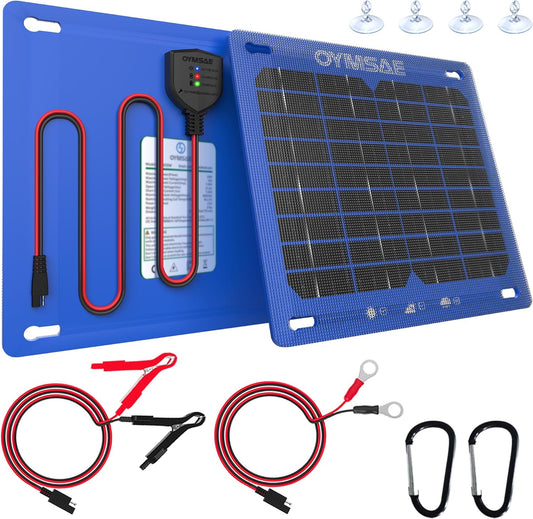 OYMSAE 7.5W 12V Solar Panel Battery Charger Portable Waterproof Power Trickle Battery Charger & Maintainer for Car Boat Automotive RV with Cigarette Lighter Plug & Alligator Clip
