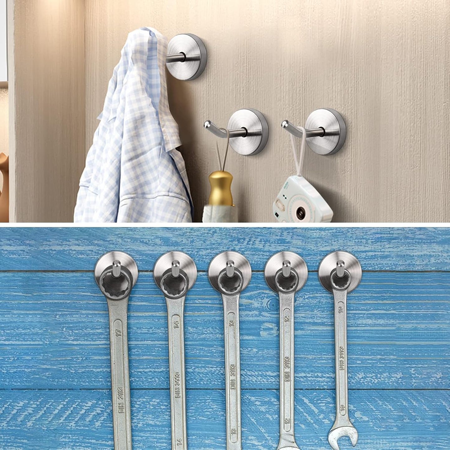 NearMoon Coat Hooks, Wall Hooks for Hanging Hat Hurse Robe, 304 Stainless Steel Heavy Duty Towel Hangers for Bathroom Livingroom Hotel Kitchen Garage, 6 Pack (2 Inch, Brushed Nickel)